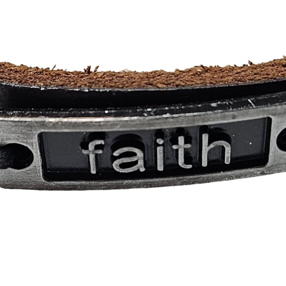 Handcrafted Leather Bracelet Faith Nameplate Inspirational Spiritual Jewelry - Picture 4 of 5